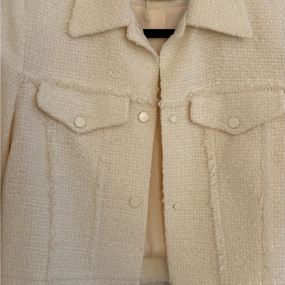 Mango Tweed Jacket Blazer NWOT Size M Cream Cotton Blend - Picture 4 of 8